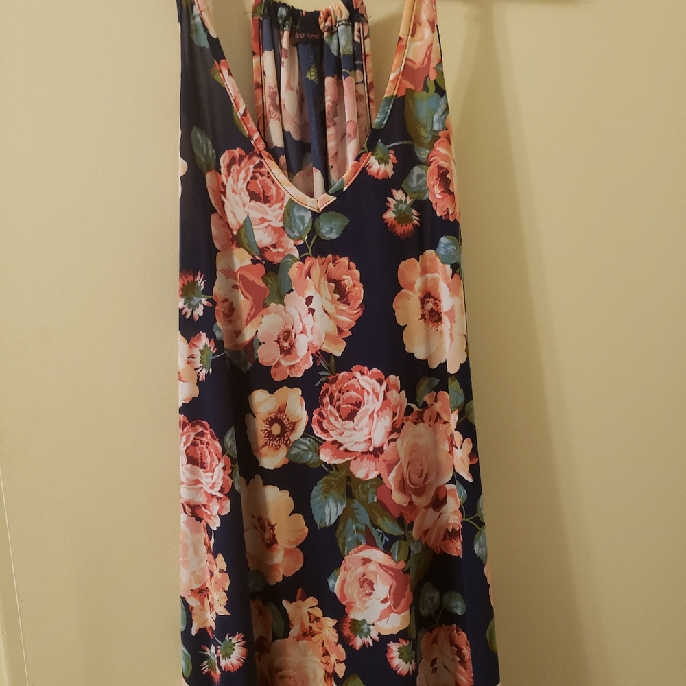 V Neck Dark Navy and Flower Tank